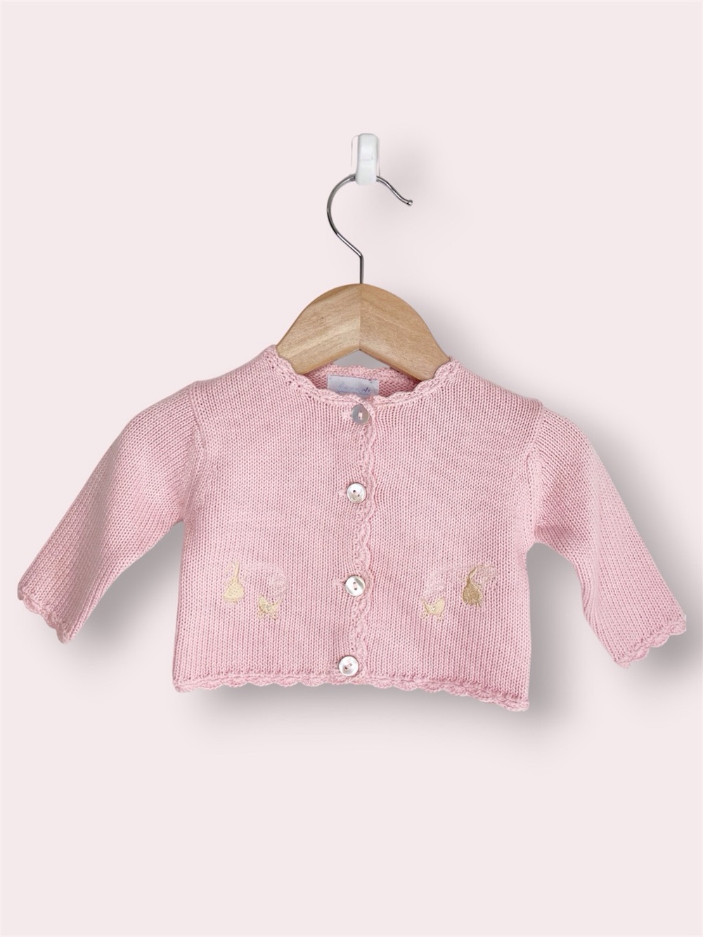 NWT Jacadi Paris Knit Cardigan Wool Blend Pink Scalloped Edge 1 Month